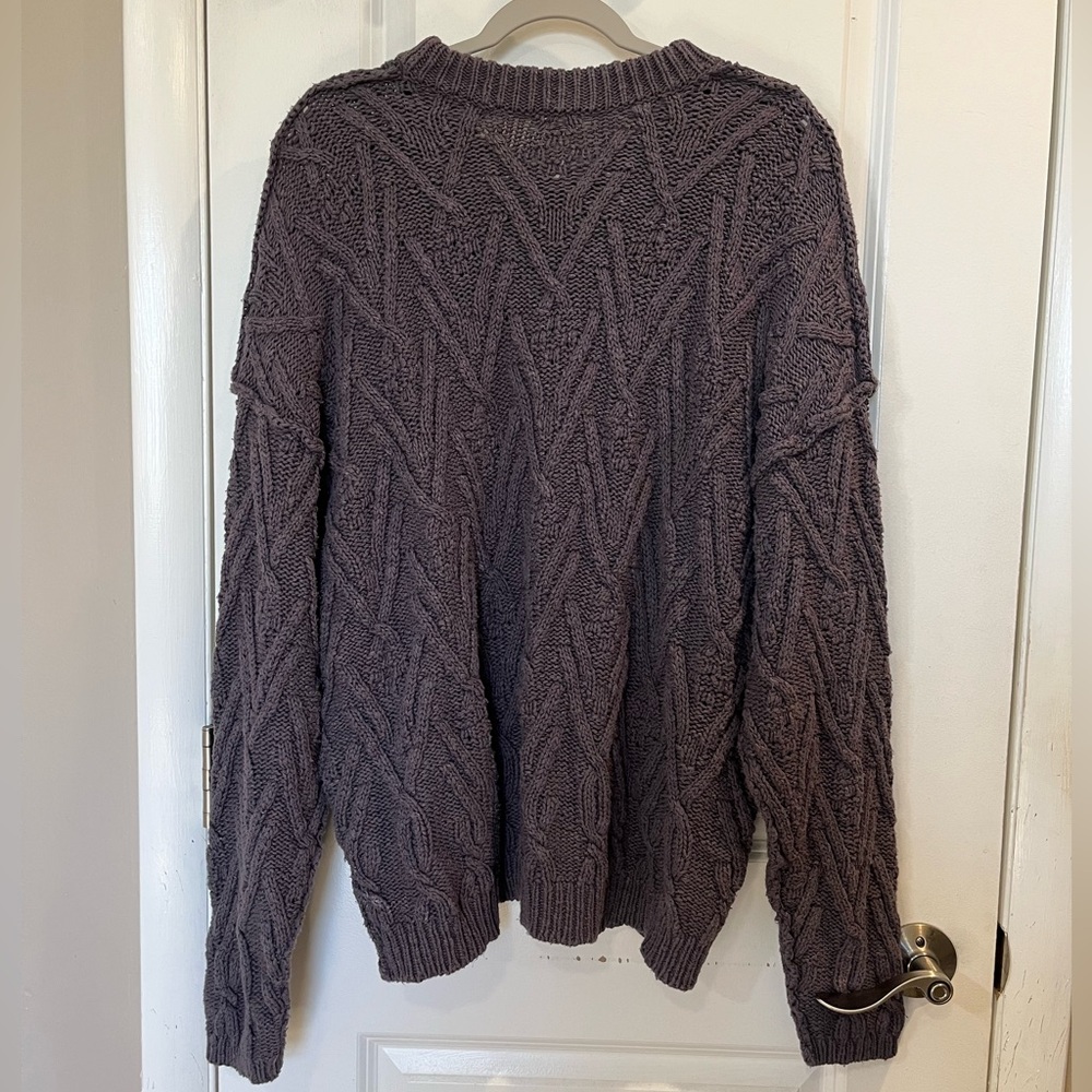 Free People Isla Cable Knit Tunic Sweater Sz L Gray(Shaded Rock)Cotton Oversized - Picture 4 of 14